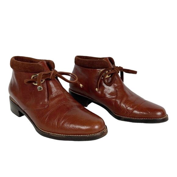 Vintage Botticelli Brown Leather Parlanti Ankle Boots Heel Booties Womens Size 5 - Picture 1 of 11